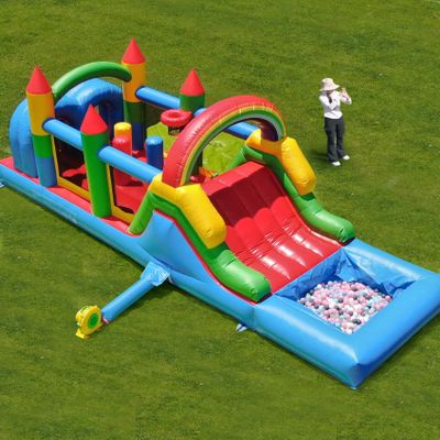 25FT Commercial Grade Bounce House Obstacle Course for Kids, PVC Inflatable Obstacle Course Bounce House with Water Slide, 2 Tunnel, Climbing, Inflatable Bouncer with Blower, 25x8x8.2FT