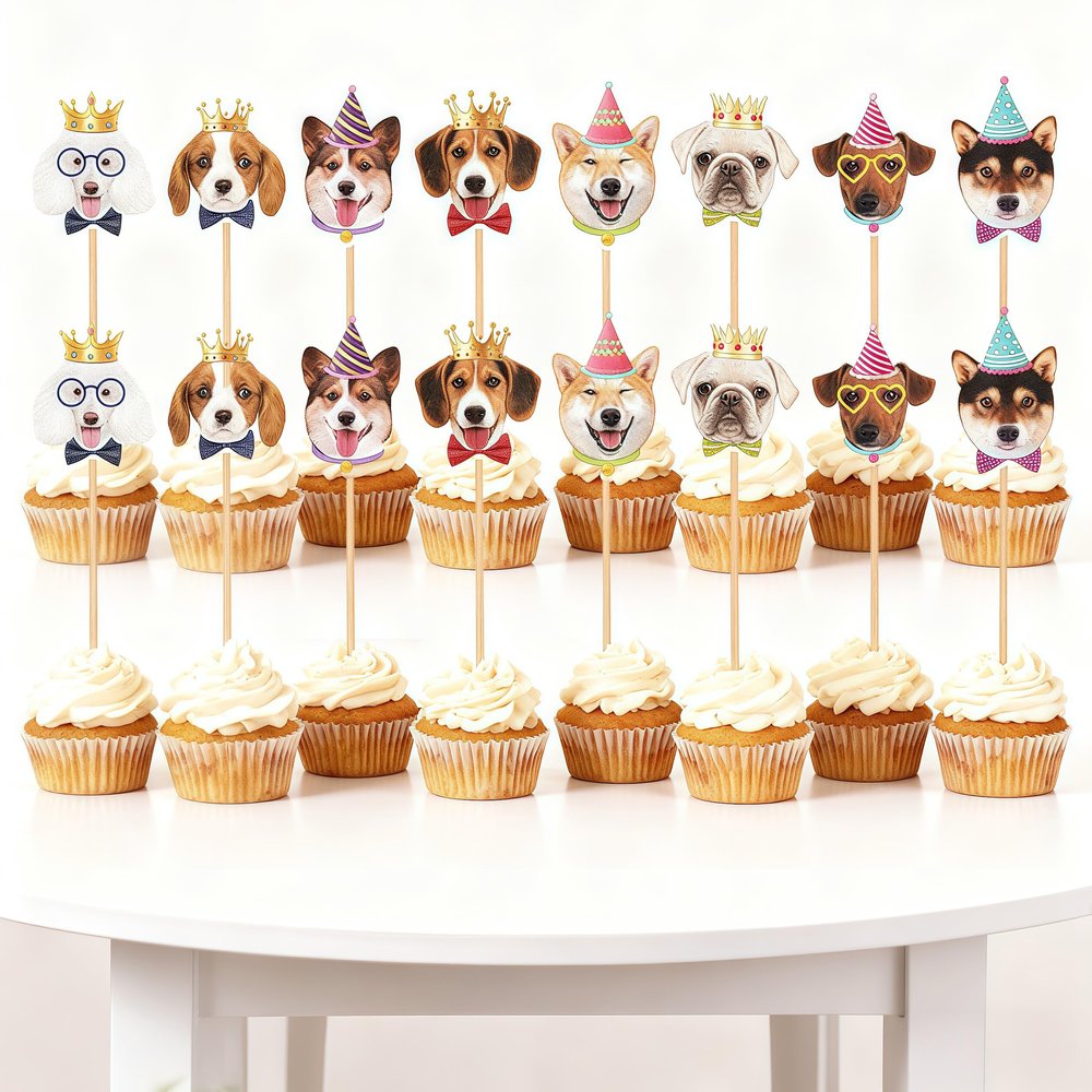 16 Pcs Pet Dog Cupcake Toppers Puppy Cupcake Topper Decor Dogs Themed Birthday Party Decorations Happy Birthday Dog Cupcake Toppers Decorations