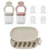2 Pcs Baby Food Fruit Feeder with Freezer Tray Breastmilk Popsicle Molds Silicone Fruit Feeder for Self Feeding Teething Relief (Pink+Yellow) view 1