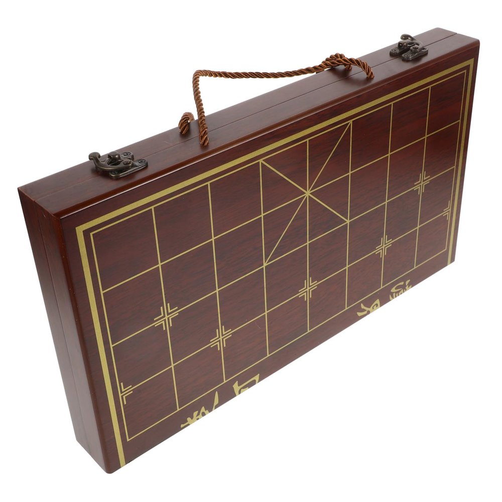 Abaodam Wooden Xiangqi Set for Adults and Kids Portable Dual-Function Storage Chess Box Folding Board Chinese Chess Game for Travel and Home Play