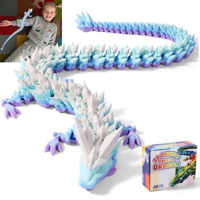 31.5 Large 3D Printed Dragon Bigger Fidget Animals Toys, Giant Flexible Articulated Fidget Toy, Huge 3D Printed Crystal Dragon Halloween Home Office Executive Desk Decor, Christmas 3D Print Toy
