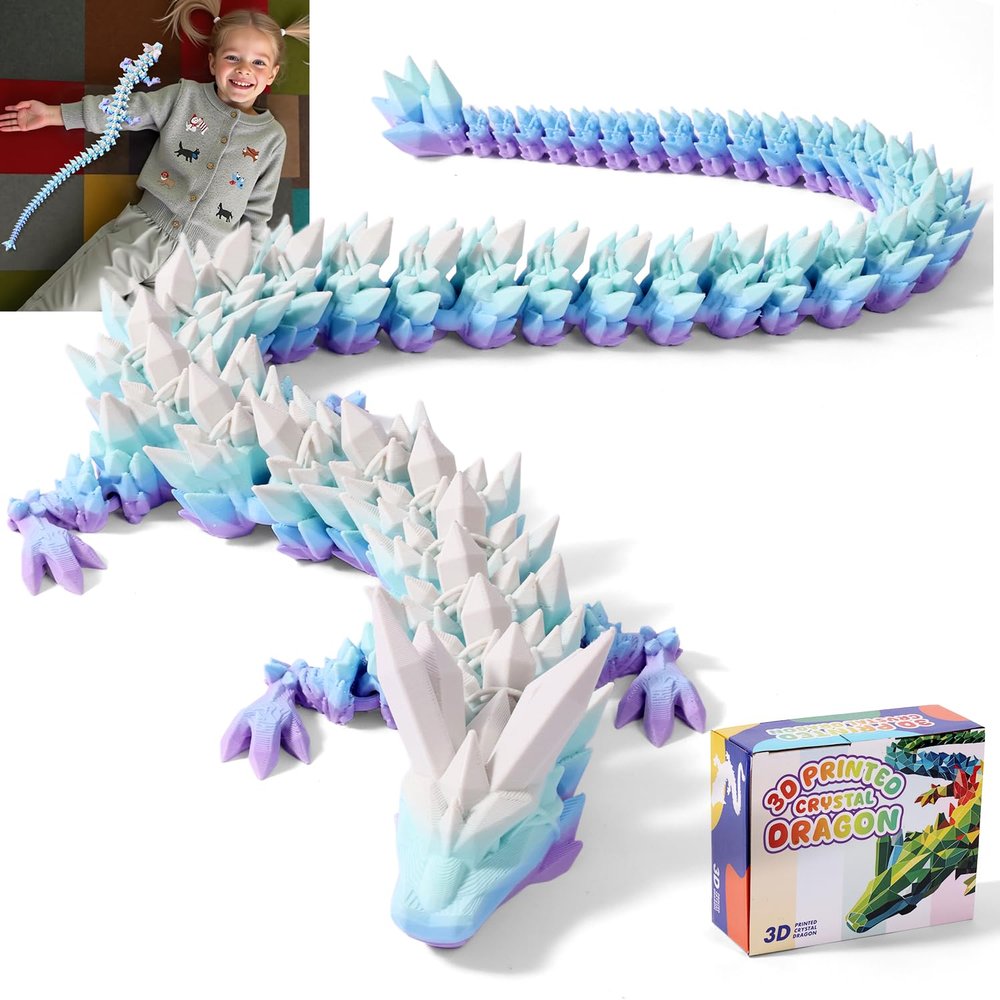 31.5 Large 3D Printed Dragon Bigger Fidget Animals Toys, Giant Flexible Articulated Fidget Toy, Huge 3D Printed Crystal Dragon Halloween Home Office Executive Desk Decor, Christmas 3D Print Toy