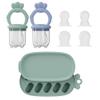 2 Pcs Baby Food Fruit Feeder with Freezer Tray Breastmilk Popsicle Molds Silicone Fruit Feeder for Self Feeding Teething Relief (Blue+Green) view 1