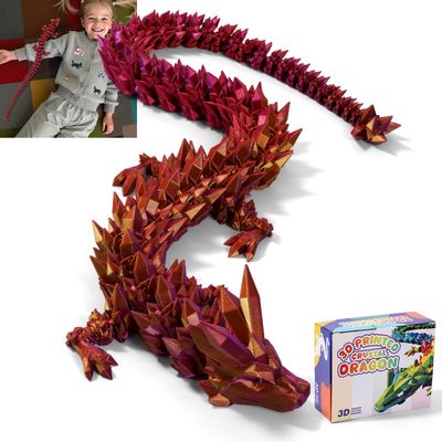 TXB3DOK 31.5" Giant 3D Printed Dragon Large 3D Dragon Model, Big 3D Printed Figure, Oversized Poseable Articulated Toy, Fantasy Collectible Gift for Desk and Home Dcor (Purple Gold, 31.5 inch)