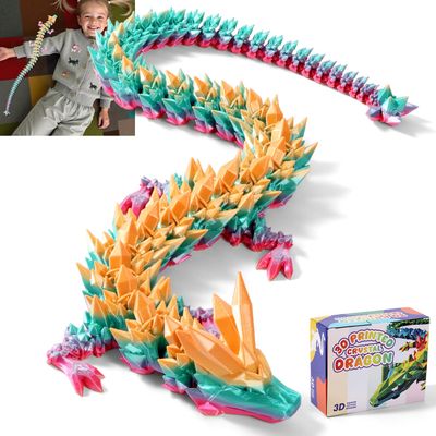 TXB3DOK 31.5" Giant 3D Printed Dragon Large 3D Dragon Model, Big 3D Printed Figure, Oversized Poseable Articulated Toy, Fantasy Collectible Gift for Desk and Home Dcor (Rainbow, 31.5 inch)