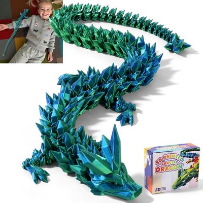 31.5 Large 3D Printed Dragon Bigger Fidget Animals Toys, Giant Flexible Articulated Fidget Toy, Huge 3D Printed Crystal Dragon Halloween Home Office Executive Desk Decor, Christmas 3D Print Toy