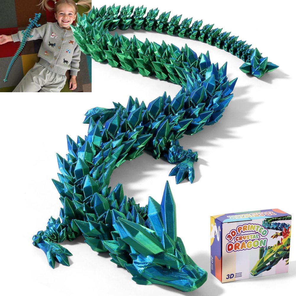 31.5 Large 3D Printed Dragon Bigger Fidget Animals Toys, Giant Flexible Articulated Fidget Toy, Huge 3D Printed Crystal Dragon Halloween Home Office Executive Desk Decor, Christmas 3D Print Toy