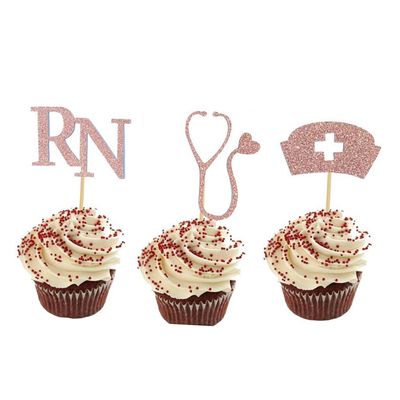 Hemobllo 24pcs Nurse Cupcake Decor Creative Nursing School Cake Picks Rose Gold Party Cupcake Toppers Styles Each for Nurse Graduation Celebrations