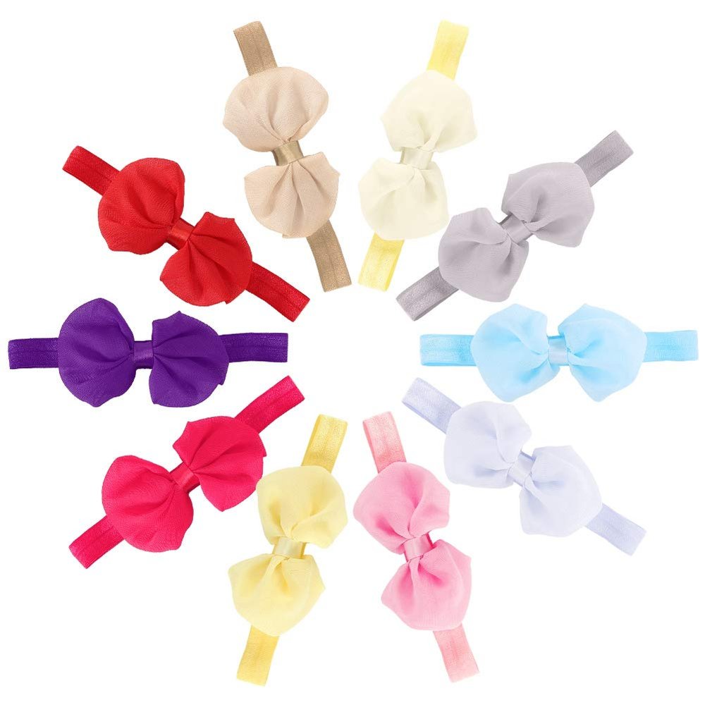 10 Pcs Baby Headband, Headbands Cute Bow Hair Band Colorful 10pcs Fabric Bowknot Flower Headwear Cloth Ribbon Elastic Headdress Accessories for Toddler Kids Hairband