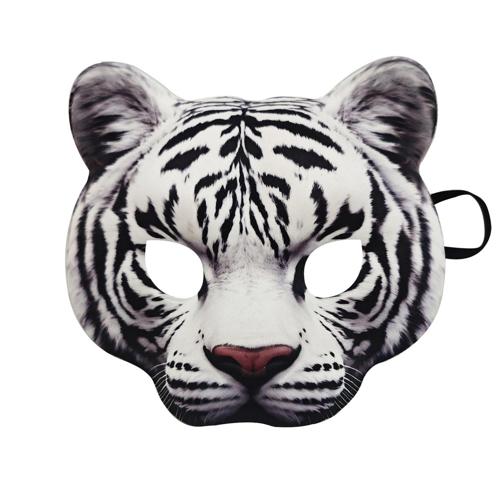 Aiffort 1Pcs Half Face Tiger Mask Funny Tiger Mask for Halloween Easter Carnival Masquerade Party Festival Props (White)