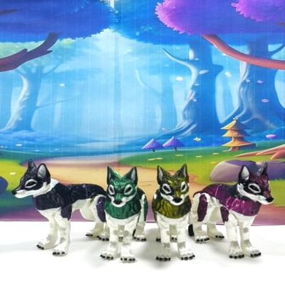 4pcs 3D Printed Wolf, 2.75" Dual Color Full Body Articulated Wolf, Executive Desk Toy, Fidget ADHD Autism Toy WC3002
