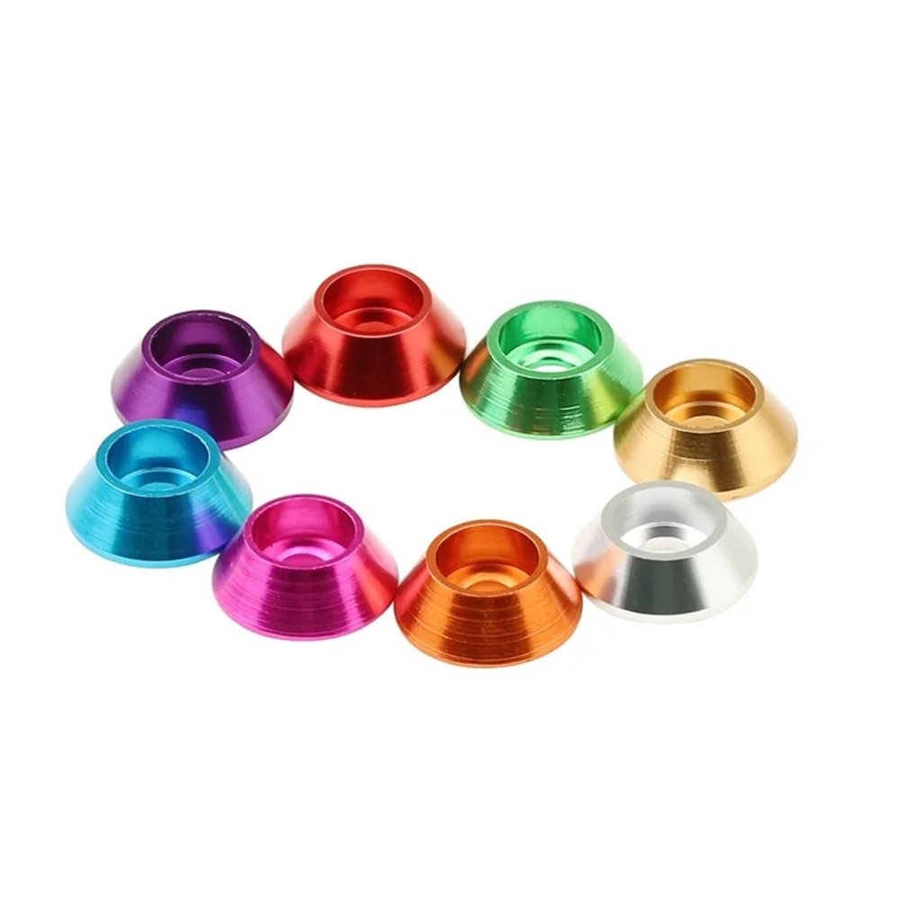 M3 Colourful Anodized Aluminum Alloy Cone Cup Head Washer Cap Head Gaskets for RC Parts 8Colors 50PCS(Green)
