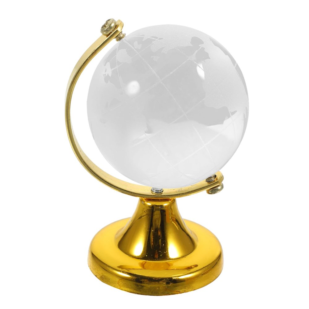 BCOATH Crystal Globe Decoration with Stand Transparent Desktop World Globe with World Map Elegant Handicraft for Home Office Classroom and Store Decor