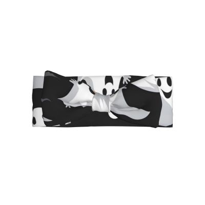 BROLEO Black and Halloween Ghost Prints Baby Bow Headband - Super Stretchy Soft Bows Hair Accessories for Newborn Infant Toddlers Kids Girls - Elastic and Skin-Friendly