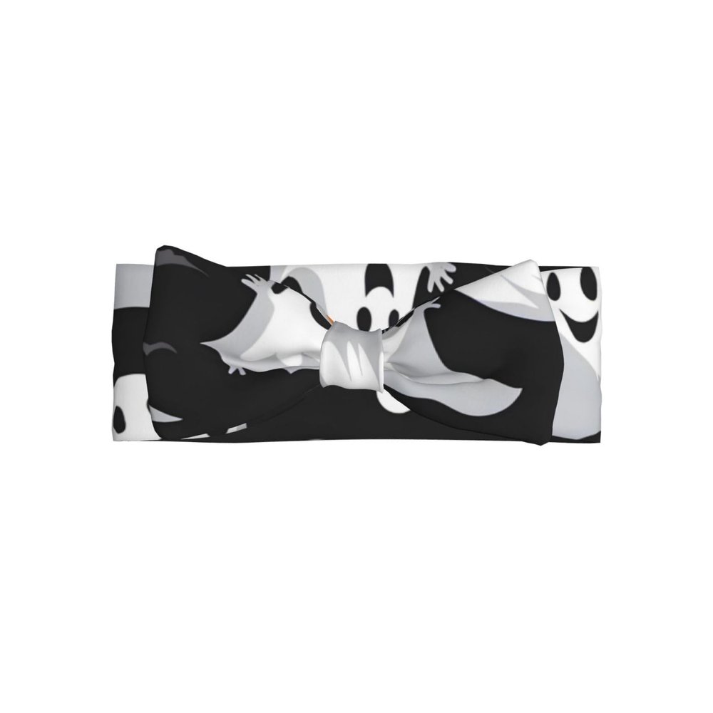 BROLEO Black and Halloween Ghost Prints Baby Bow Headband - Super Stretchy Soft Bows Hair Accessories for Newborn Infant Toddlers Kids Girls - Elastic and Skin-Friendly
