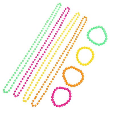 EJMGYJOR Neon plastic bead necklace bracelet 8-piece set, women's retro clothing accessories, jewelry party, dance party, makeup party, dance party accessories