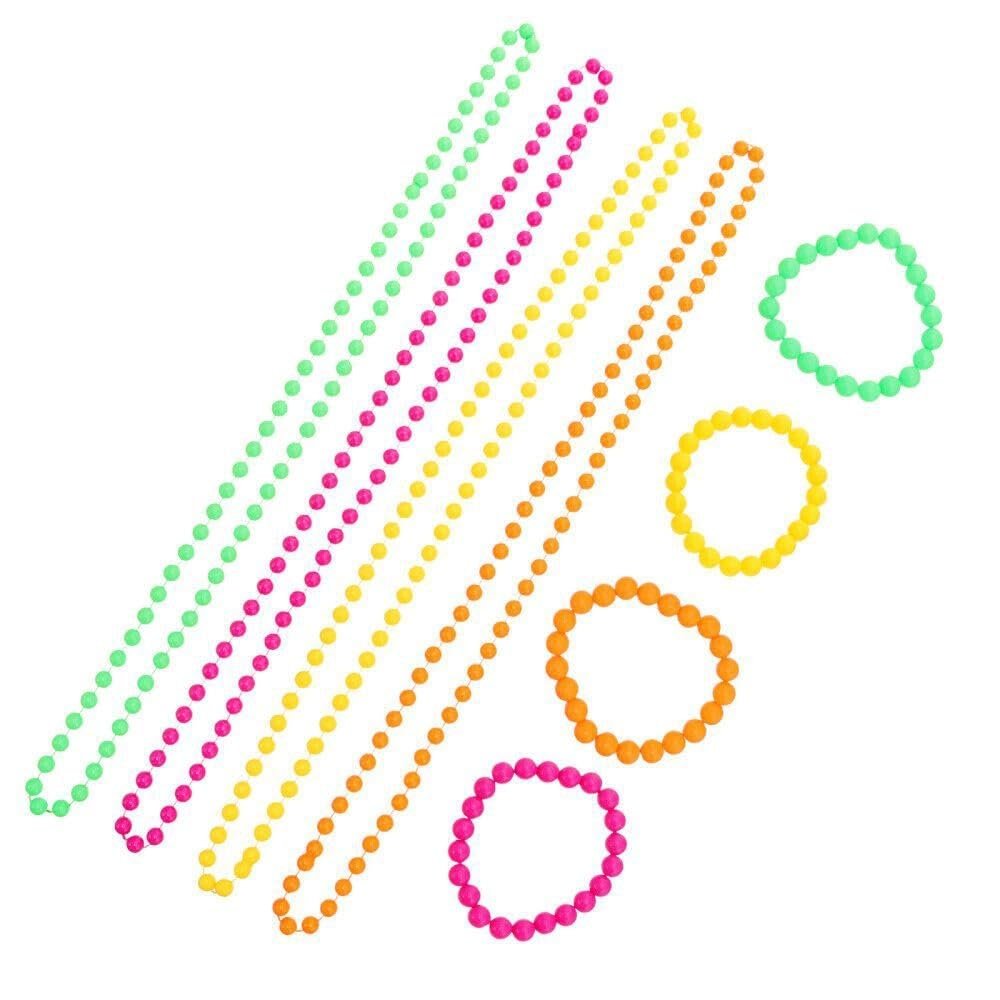 EJMGYJOR Neon plastic bead necklace bracelet 8-piece set, women's retro clothing accessories, jewelry party, dance party, makeup party, dance party accessories