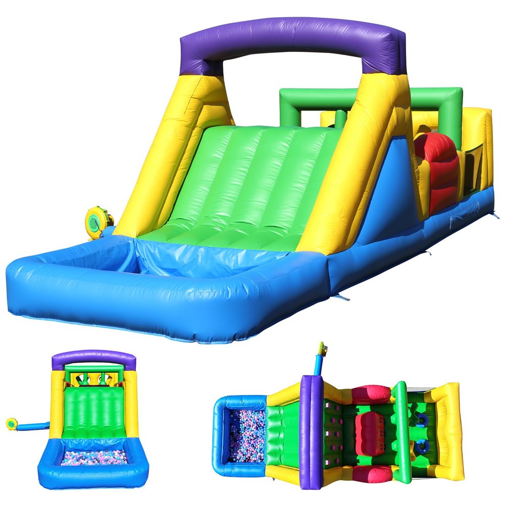 Commercial Bounce House for Big Kids 8-12(950W Blower)(100% PVC),22FT(L) Inflatable Obstacle Course with Water Slides&Ball Pit,Tunnels,Climbing,Obstacles Great for Party and Events 22x8x8.2FT