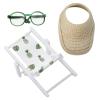Accessories Set for 17cm Doll,Miniature Straw hat/Sunglasses/Wooden Folding Beach Chairs Compatible with Labubu 15cm/17cm Dolls,No Doll(A#3) view 1