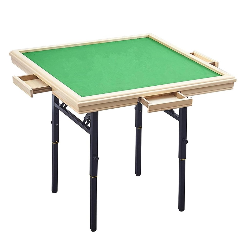 33" Mahjong Table Foldable, Domino Table for Adults, Adjustable Height Square Tables, Folding Poker Card Game Table with 4 Drawers