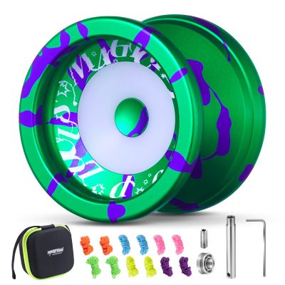 MAGICYOYO Professional Responsive Yoyo for Kids 8-12, V6 Locus Dual Function Yo Yo for Adults, Finger Spin Trick Yo-yo with Unresponsive Bearing, Bearing Tool, Case Bag, 12 Strings (Green Purple)