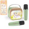J&D Mini Karaoke Machine for Kids Adults, Portable Bluetooth Speaker with 2 Wireless Mics and Cat Sticker for Girls Boys Age 310 Birthday Gifts Princess Toys, Colorful LED, Green view 1