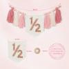 1/2 Birthday Girl, Half Birthday Decorations, 6 Month High Chair Banner, Bling Party Decorations Set With Handmade Cake Candle Crown Hat (Pink) view 3