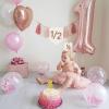 1/2 Birthday Girl, Half Birthday Decorations, 6 Month High Chair Banner, Bling Party Decorations Set With Handmade Cake Candle Crown Hat (Pink) view 4