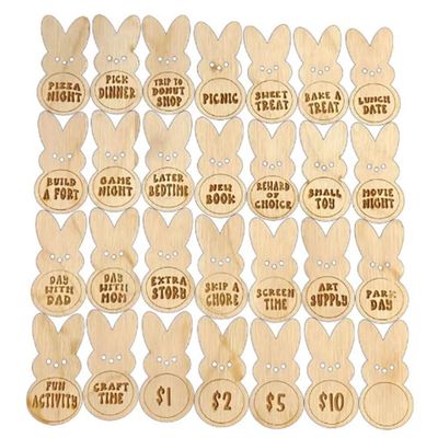 Cwmiibili Easter Kids Reward Bunny Tokens Easter Tokens Pocket Tokens, Wooden Easter Bunny Reward Tokens 28PCS