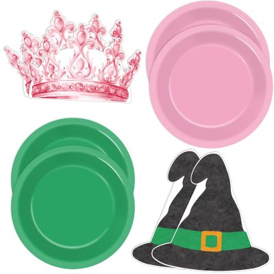 100 Pcs Pink and Green Party Supplies Halloween Witch Paper Plates and Napkins Crown Witch Hat Shape Napkin Disposable Dessert Cake Tableware Set for Women Girls Birthday Baby Shower Party Decorations