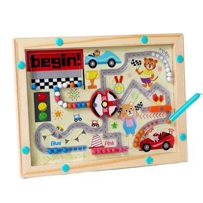 Kidicabs Wooden Magnetic Maze Board, Educational Traffic and Animal Theme Toy for Fine Motor Skills, Ages 3-5 Years