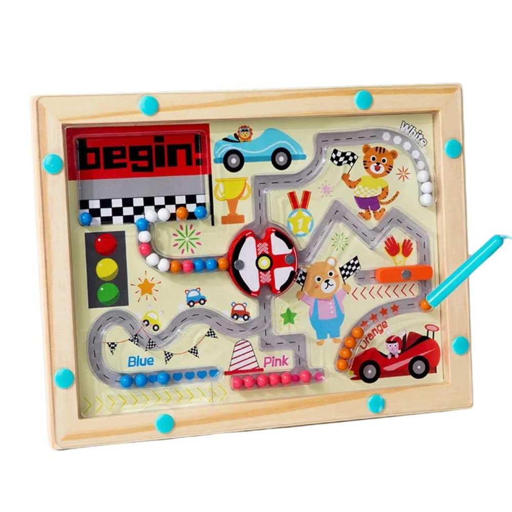 Kidicabs Wooden Magnetic Maze Board, Educational Traffic and Animal Theme Toy for Fine Motor Skills, Ages 3-5 Years