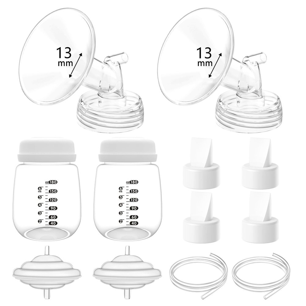 13mm Pump Parts Compatible with Spectra S1/S2/9 Plus,Spectra Replacement Pump Parts,Full Set Replace Include 13mm Flange, Duckbill Valve, Backflow Protector, Tubing and Bottle