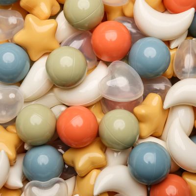 TRENDPLAY Star Ball Pit Balls 200-Piece Set: Vibrant Mix of Shapes - Mix Stars Shapes for Kids, Perfect for Parties, Playtime, Cream Orange+ Green+ Blue+ Clear