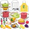 Golray Play Kitchen Accessories, Pretend Cooking Playset for Kids with Pots and Pans Set, Cooking Utensils Toys, Organizer, Play Food Set, Apron & Condiments, Birthday Gifts for Toddlers Boys Girls view 1