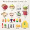 Golray Play Kitchen Accessories, Pretend Cooking Playset for Kids with Pots and Pans Set, Cooking Utensils Toys, Organizer, Play Food Set, Apron & Condiments, Birthday Gifts for Toddlers Boys Girls view 2