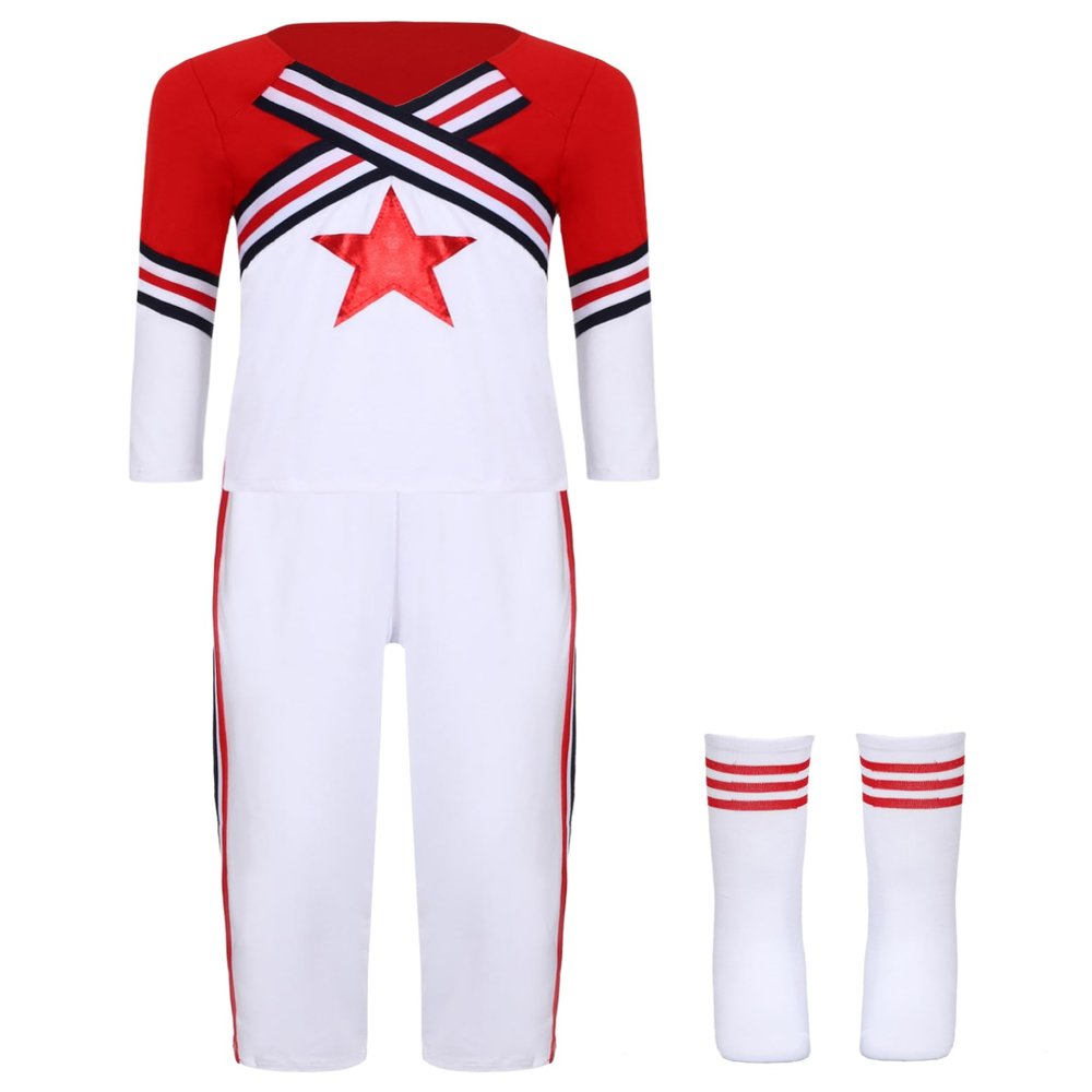 Eandarui Kids Unisex 2-Piece Cheerleading Team Uniform Dress Up School Activities Sport Meeting Cheer Outfits Type B Red 9-10 Years