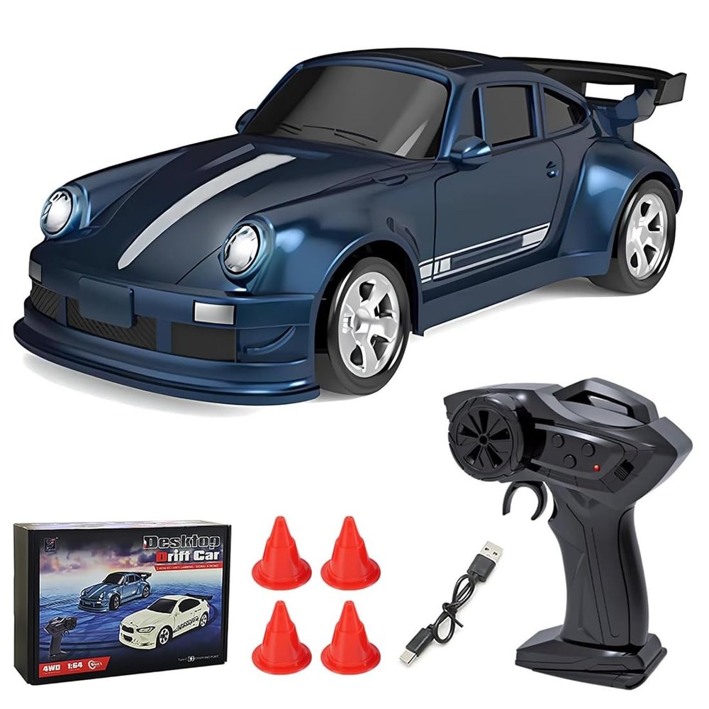 1:64 Mini RC Drift Car, 2.4GHz 4WD Remote Control Racing Vehicle, Desktop Mini RC Car for Adults, High Speed Micro Drifter Model (Blue)