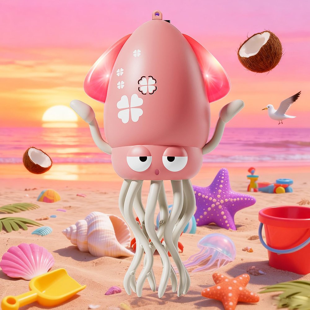 SWTOIPIG Interactive Dancing Octopus Toy, LED Light-Up Music Crawling Squid with Smart Obstacle Avoidance & Fishing Rod,Tummy Time Baby Toy, Musical Toy for 3 4 5 6 Year Old Boys and Girls(Red)