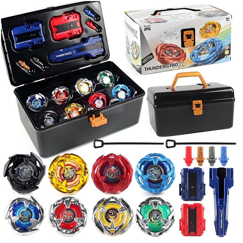Battling Tops Metal Fusion Battle Gyro 8 Pcs BX Battling Tops Set Spinning Tops Brust BX Tops Toy with 2 Set BX Launchers Battlling Games Toys for Kids Children Boys Girls