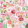 100pcs Pink Coquette Stickers Sage Green Aesthetic Sticker Bow Girly Stickers for Girl Pink and Sage Green Party Favors Vinyl Waterproof Sticker view 1