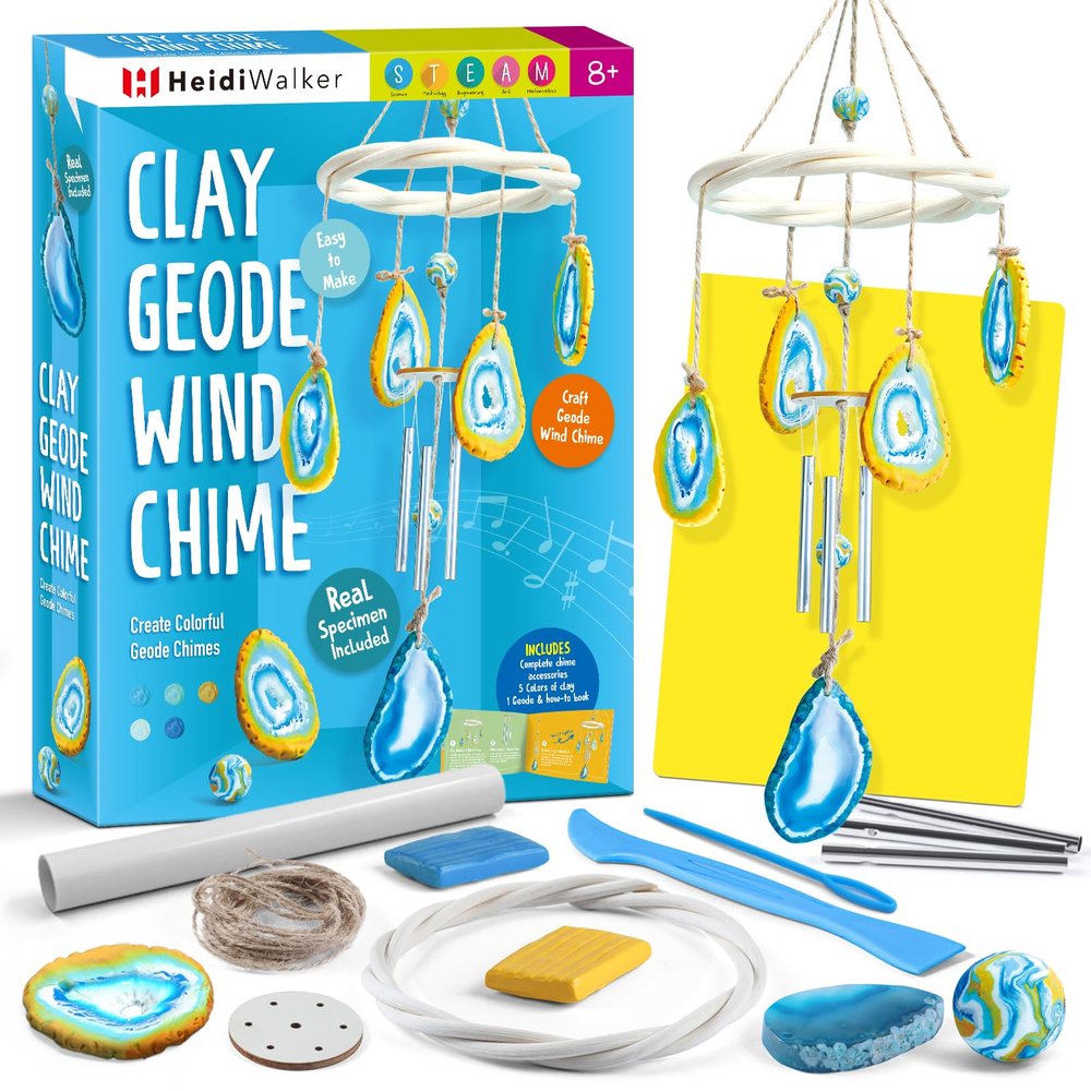 Byncceh DIY Clay Geode Wind Chime Kit for Kids, Arts and Crafts for Girls 8-12, Birthday Party Activity & Gift
