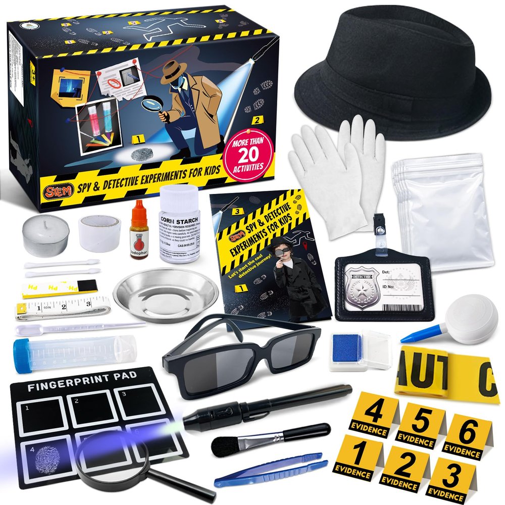 UNGLINGA Kids Spy Kit Detective Set Over 20 Activities - Fingerprint Toys Gifts for 4 5 6 7 8 9 10 11 12 Years Old Boys Girls Science Experiments