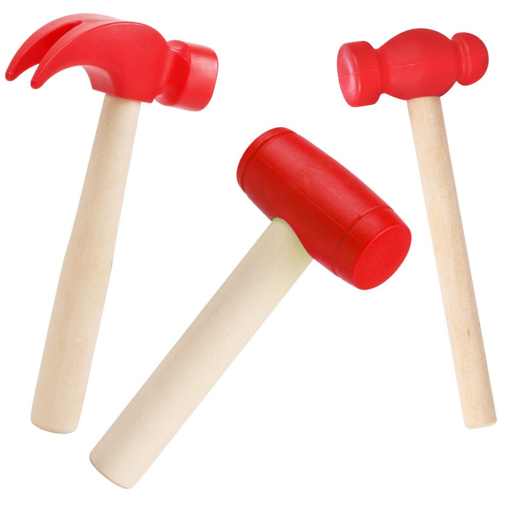 Waenerec 3pcs Wooden Mallet Toy Hammer Simulation Wooden Hammers Small Plastic Toddler Fake Hammer Portable Maintenance Kids Tools Toys Pretend for Boys Girls