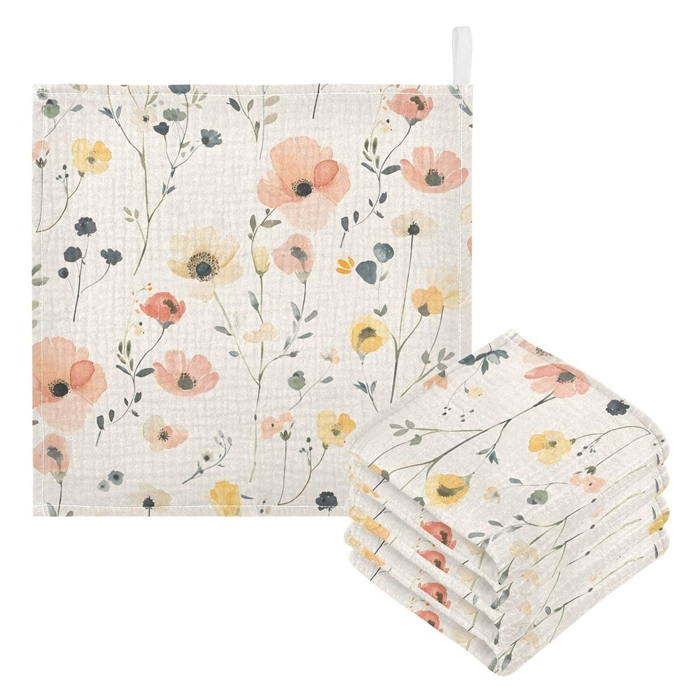 Bolaz Baby Gauze Towels for Kids Soft Handkerchief Newborn 100% Cotton Cream Flower Cute Absorbent 12x12 Inch 3 Pack