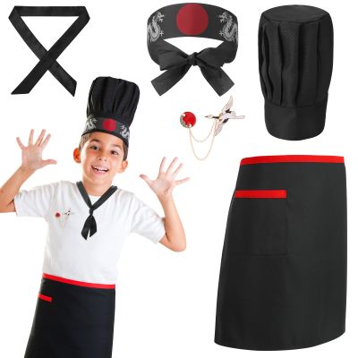 XLSXEXCL Hibachi Chef Hat and Apron Costume Set, Hibachi Party Decorations