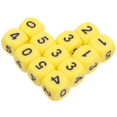 Angoily 12pcs Acrylic Number Dice, 6-Sided 0-5 Numerals, Board Game Accessory, Math Learning Dice, Yellow, 0.62 Inch