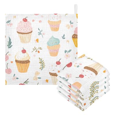 Bolaz Baby Gauze Towels for Kids Soft Handkerchief Newborn 100% Cotton Cake Cherry Ice Cream Absorbent 12x12 Inch 3 Pack