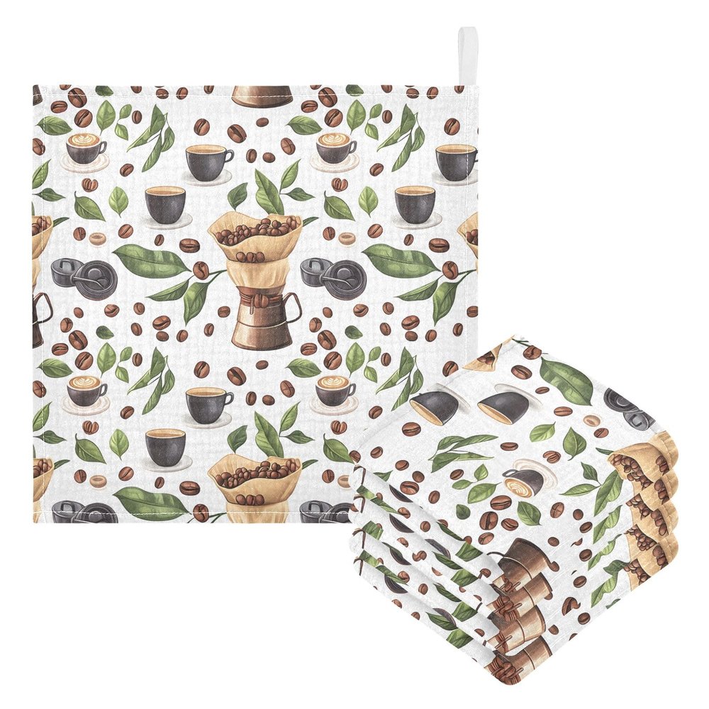 Baby Gauze Towels for Kids Soft Handkerchief Newborn 100% Cotton Coffee Beans Coffee Cups Absorbent 12x12 Inch 3 Pack