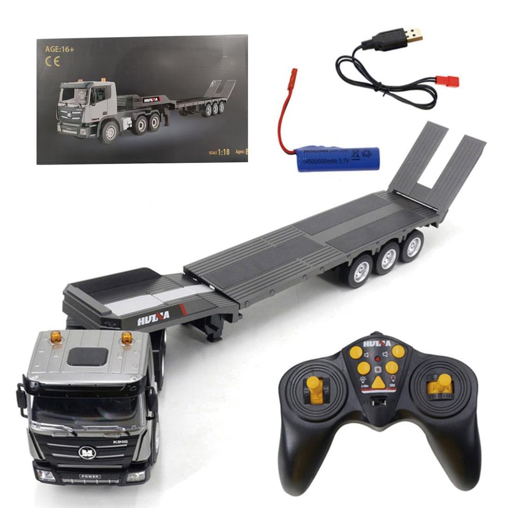 1/18 Scale RC Flatbed Trailer Model, 1318 2.4GHz RC 9CH Flatbed Trailer Model with Sound and Lights, Gift for Adults, RTR Version